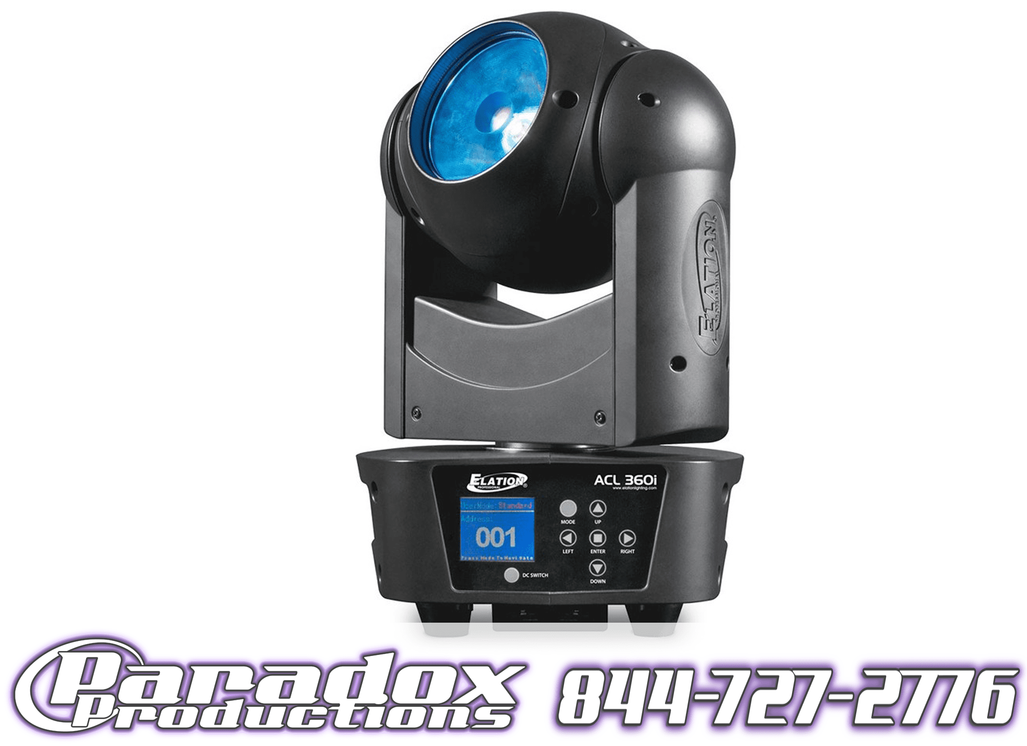 A moving light with a blue light on it.