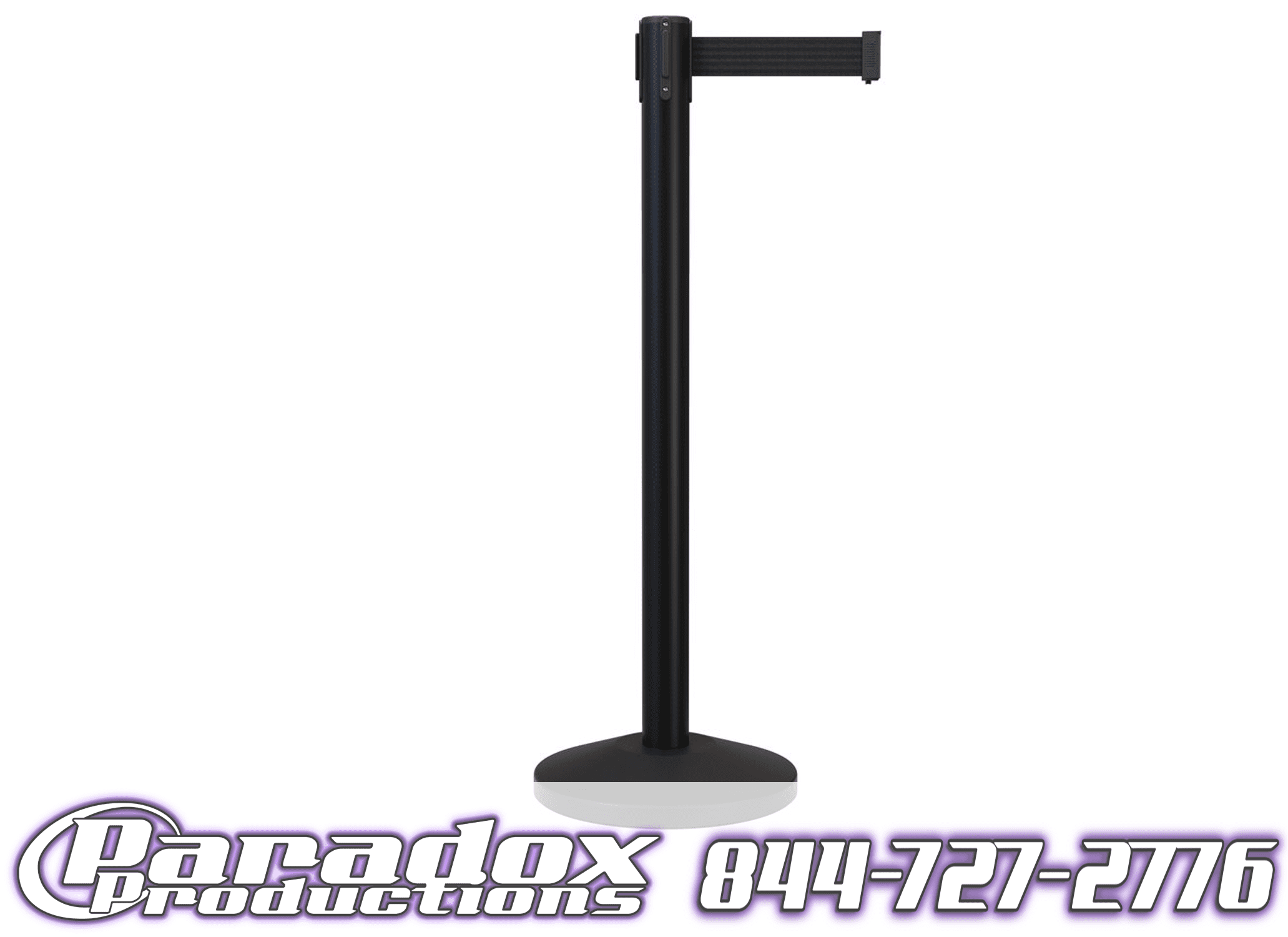 A black Retractable Stanchion with a black tape.