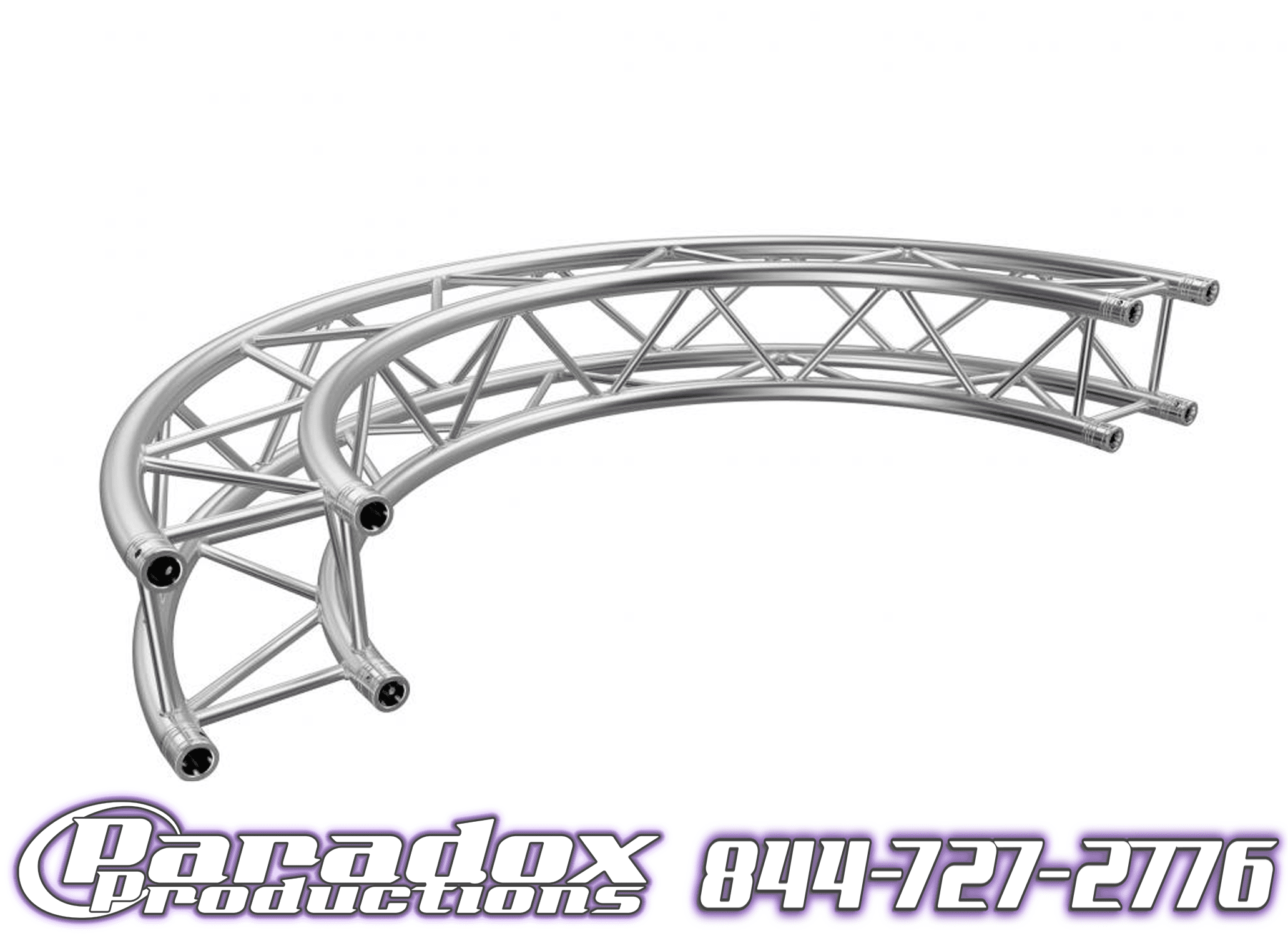 An arc with a white background stretching 1.5m and spanning a 180-degree angle.