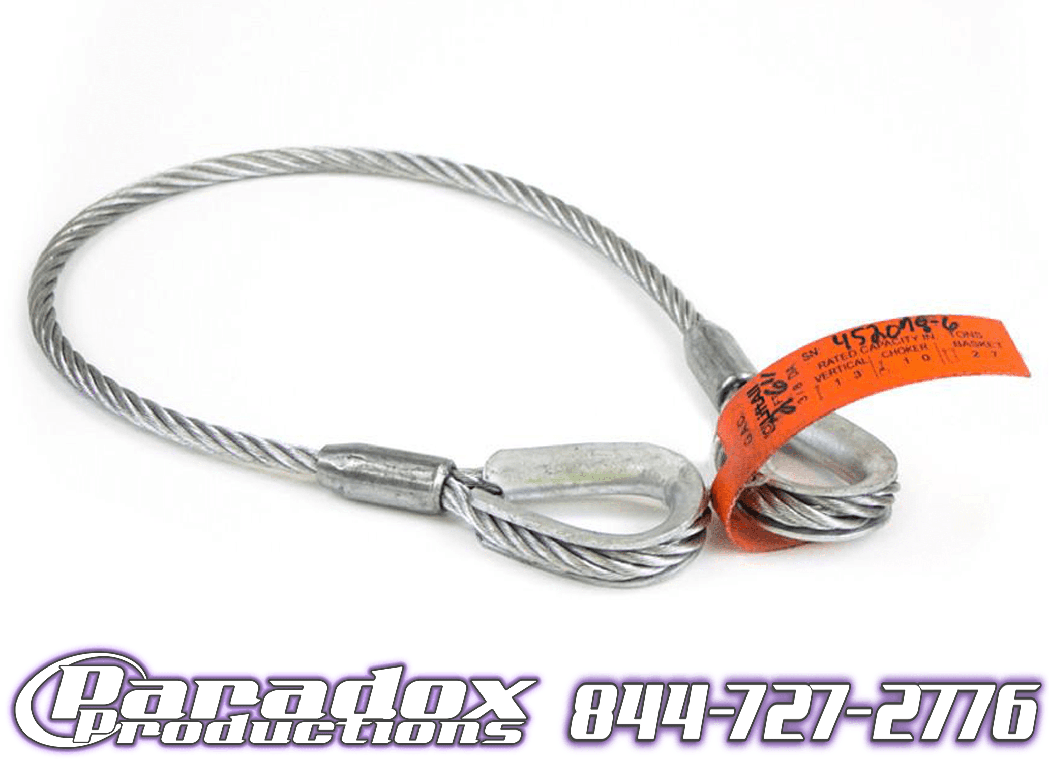 A strong steel sling featuring an orange tag.