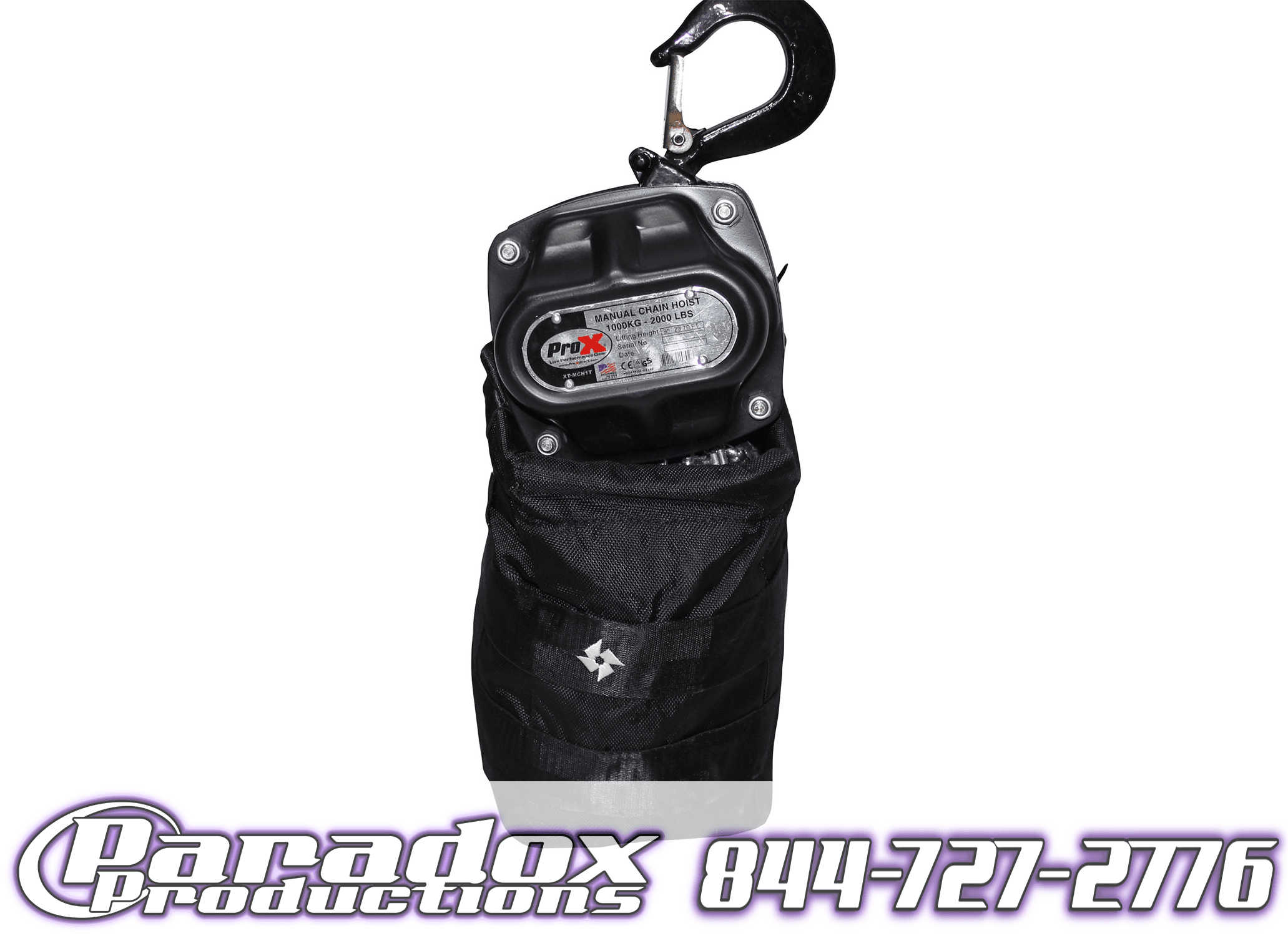 A black bag with a hook attached to it.