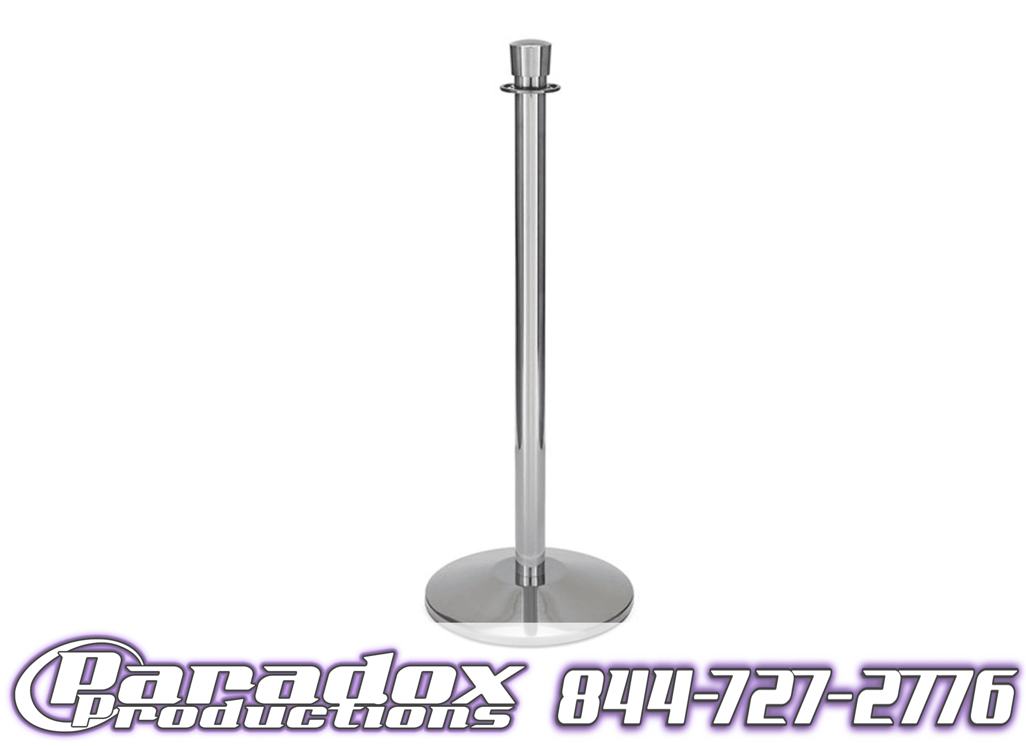Chrome stanchion with a round base.