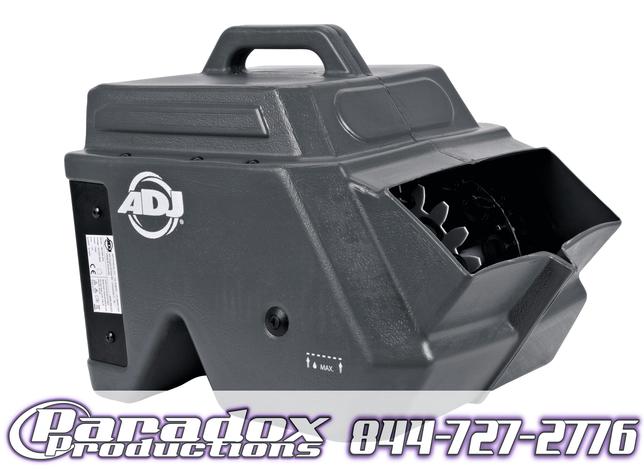 A black blower with the words paradox productions on it.