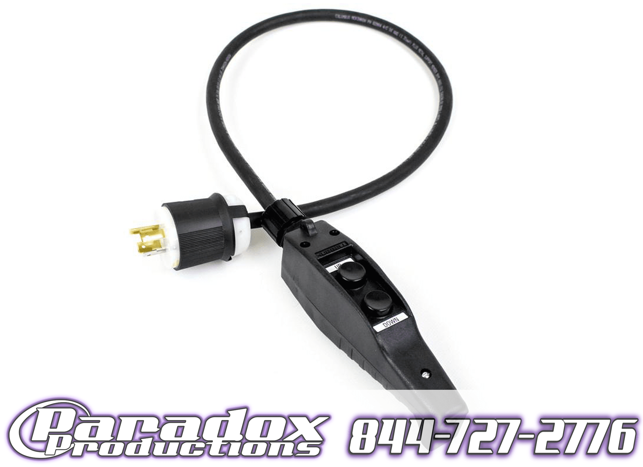 A black cord with a Motor Pickle attached to it.