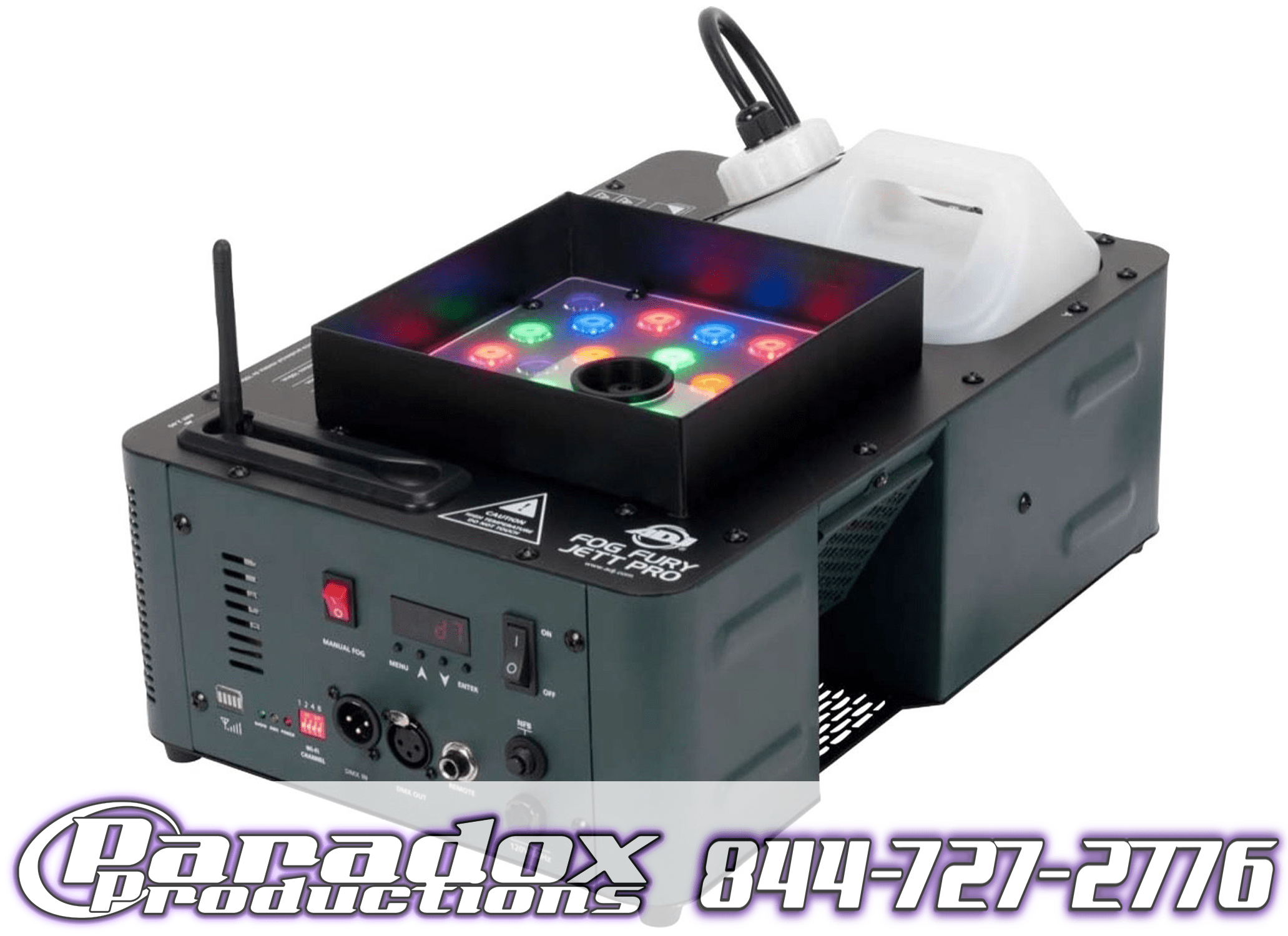 A dj machine with led lights and a remote control.